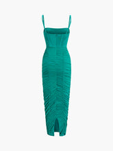 Corset Ruched Zippered Midi Dress